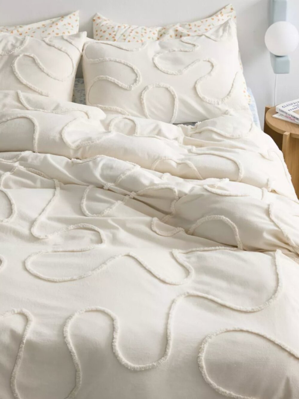 Wiggle Tufted 100% Cotton Ivory Color Full/Queen Duvet Cover 86"l x 86"w
